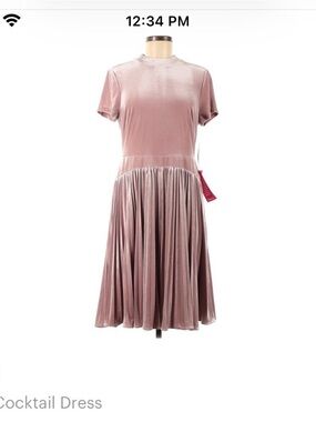 Aidan Mattox Blush Velvet Short-Sleeve Midi Dress